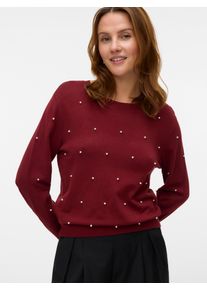 Véro Moda VERO MODA Damen Rundhalspullover "VMGLORY PEARL LS O-NECK PULLOVER BOO", rot, modisch, Gr. S, unifarben, Strick, Obermaterial: 80% Viskose, 20%
