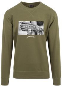 MisterTee Herren Rundhalspullover "MisterTee Herren Pray 2.0 Crewneck", grün, casual, Gr. S, unifarben, 60% Baumwolle, 40% Polyester, Pullover