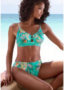 Venice Beach Damen Triangel-Bikini-Top "Sandra", blau, Gr. 34, floral, Rippoptik, leicht glänzend, Recycling-Polyamid, Bikini-Oberteile, in