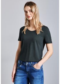 Street One Damen V-Shirt, grün, casual, Gr. 40, unifarben, Web, Stoff, 50% Baumwolle, 50% Modal, Shirts, mit V-Ausschnitt