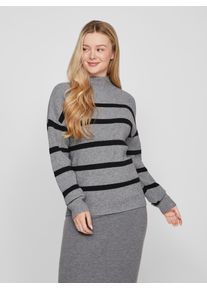 Vila Damen Stehkragenpullover "VIRIL MOCKNECK L/S KNIT RIB TOP 2- NOOS", grau, casual, Gr. XXL, meliert, gestreift, Rippstrick, Obermaterial: 50%