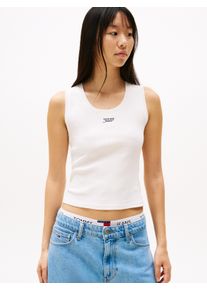 Tommy Jeans Damen Tanktop "TJW SLIM SCRIPT RIB TANK TOP", weiß, casual, Gr. S, unifarben, Rippware, Obermaterial: 100% Baumwolle, Tops, mit