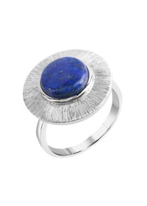 ZEEme Damen Fingerring "Silber 925 rhodiniert glanz/matt mit echtem Lapis 10mm", 019 (60,0), 3,1 ct, Silber 925 (Sterlingsilber), weiß, Silber 925