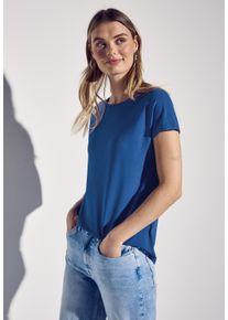 Street One Damen T-Shirt, blau, casual, Gr. 34, unifarben, Stoff, 96% Viskose, 4% Elasthan, Shirts, mit U-Boot-Ausschnitt