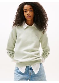 Tommy Jeans Damen Sweatshirt "TJW REG S FLAG CREW", grün, casual, Gr. L, unifarben, Sweatware, Obermaterial: 80% Baumwolle, 20% Polyester,