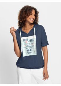 Casual Looks Damen Kurzarmshirt "Kapuzen-Shirt", blau, Gr. 40, bedruckt, gemustert, 100% Baumwolle, Shirts