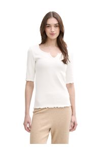 Damen T-Shirt, weiß, casual, Gr. XS, Tom Tailor Denim, Strukturmuster, Rippware, Obermaterial: 96% Baumwolle, 4% Elasthan, Shirts, mit Rippstruktur