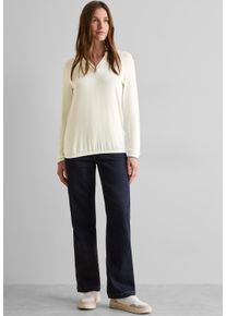 Cecil Damen Langarmshirt, weiß, casual, Gr. XXL, unifarben, Stoff, 95% Viskose, 5% Elasthan, Shirts, mit Elastiksaum
