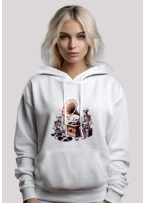 F4NT4STIC Damen Kapuzenpullover "Gothic Skeleton Vintage Plattenspieler", weiß, casual, Gr. XS, Obermaterial: 65% Baumwolle, 35% Polyester, Pullover,