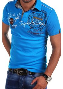 behype Herren Poloshirt "AMBITION", blau, casual, Gr. M, bedruckt, bestickt, 100% Baumwolle, Shirts, mit sportiven Prints