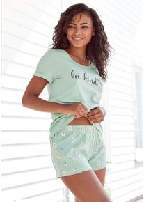 Vivance Dreams Damen Shorty, Gr. 32, grün, Single Jersey, Obermaterial: 100% Baumwolle, geblümt, Basic, Homewear-Sets, mit Gänseblümchen-Druck