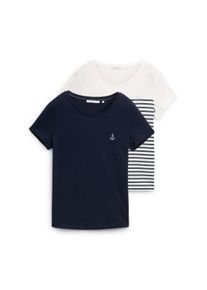 Damen Print-Shirt, weiß, casual, Gr. M, Tom Tailor Denim, unifarben, bedruckt, Jersey, Obermaterial: 100% Baumwolle, Shirts, im Doppelpack mit