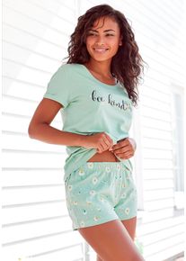 Vivance Dreams Damen Shorty, Gr. 32, grün, Single Jersey, Obermaterial: 100% Baumwolle, geblümt, Basic, Homewear-Sets, mit Gänseblümchen-Druck