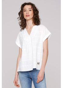 SOCCX Damen Schlupfbluse, weiß, casual, Gr. S, Strukturmuster, Material: 100% Baumwolle, Blusen, im Turn-Up-Look