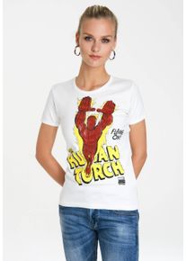 logoshirt Damen T-Shirt "Human Torch – Flame On", weiß, modisch, Gr. XXL, bedruckt, 100% Baumwolle, Shirts, mit lizenziertem Originaldesign