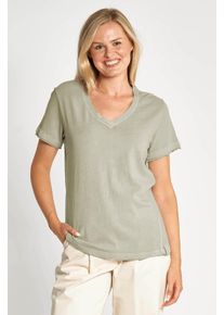 Zhrill Damen T-Shirt "SVANA", grün, casual, Gr. XL, unifarben, Single Jersey, Obermaterial: 100% Baumwolle, Shirts, mit V-Ausschnitt
