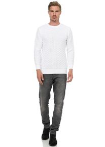 Rusty Neal Herren Strickpullover, weiß, Gr. L, unifarben, 70% Polyacryl, 30% Baumwolle, Pullover, mit modernem Strickmuster