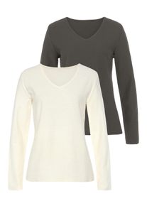 Lascana Damen Langarmshirt "mit Streifenstruktur", grün, Basic, Gr. 44, unifarben, Jersey, Obermaterial: 100% Baumwolle, Shirts, aus weicher
