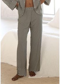 Lascana Damen Pyjamahose, Gr. 38, schwarz-weiß, Web, Obermaterial: 100% Viskose, gemustert, klassisch, Hosen, Mit edlem Allover-Muster
