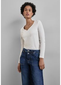 Street One Damen Langarmshirt, weiß, casual, Gr. 44, unifarben, Web, 95% Baumwolle, 5% Elasthan, Shirts, aus Baumwolle mit Stretchante