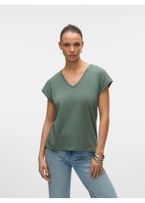 Véro Moda VERO MODA Damen Kurzarmshirt "VMLUNA SS V-NECK TEE JRS NOOS", grün, modisch, Gr. XL, unifarben, Jersey, Obermaterial: 50% Baumwolle, 50% Polyester,
