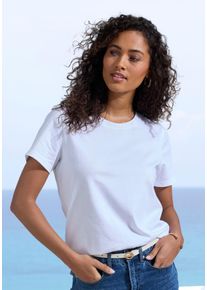 Beach Time BEACHTIME Damen T-Shirt "mit modischem Schlitz am Saum", weiß, Basic, Gr. 44, unifarben, Single Jersey, Obermaterial: 100% Baumwolle, Shirts, aus