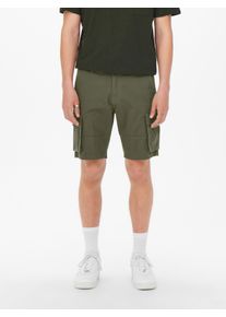 Only & Sons ONLY & SONS Herren Cargoshorts "ONSCAM STAGE CARGO SHORTS 6689 LIFE NOOS", grün, casual, Gr. S, unifarben, Jeans, Obermaterial: 98% Baumwolle, 2%