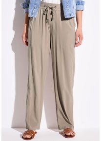 Street One Damen Stoffhose, beige, casual, Gr. 40, unifarben, Stoff, 100% Viskose, Hosen, Elastikbund mit Tunnelzug