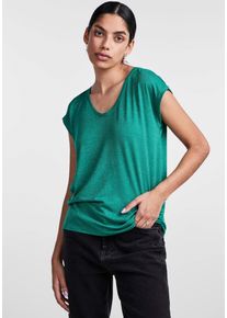 Pieces Damen T-Shirt "PC BILLO", grün, modisch, Gr. L, Glitzermuster, geringelt, gestreift, Jersey, Obermaterial: 85% Viskose, 10% metallisierte
