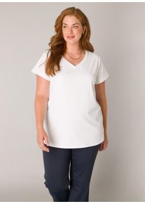 Damen V-Shirt "Lilly", weiß, casual, Gr. 48, Base Level Curvy, unifarben, Single Jersey, Obermaterial: 75% Polyamid, 25% Elasthan, Shirts, mit Stretch