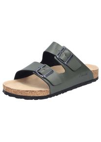 Rieker Herren Pantolette, Gr. 41, grün, Lederimitat, unifarben, klassisch, Schuhe, Sommerschuh, Schlappen, Hausschuh, mit zwei Schnallenverschlüsse