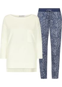 Mey Damen Capri-Pyjama "Liah", Gr. XL, blau, Single Jersey, Obermaterial: 46% Baumwolle, 46% Modal, 8% Elasthan, unifarben, gemustert, klassisch,