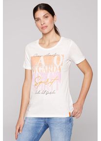 SOCCX Damen Rundhalsshirt, weiß, casual, Gr. XS, bedruckt, Glitzermuster, Material: 100% Baumwolle, Shirts, aus Baumwolle