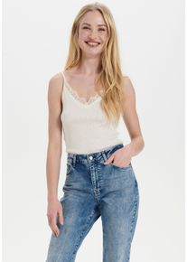 Saint Tropez Damen Spaghettitop "SZ-MAYA STRAP TOP", weiß, feminin, Gr. L, Strukturmuster, Jersey, Obermaterial: 70% Baumwolle, 30% Seide, Tops, mit