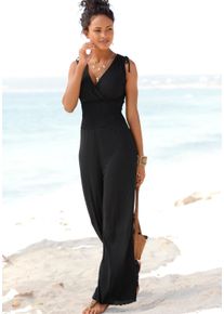 Lascana Damen Overall, schwarz, modisch, Gr. 34, unifarben, Jersey, Obermaterial: 100% Viskose, Overalls, mit Bändern zum Raffen der Träger,