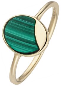 Jobo Damen Fingerring, 54, Silber 925 (Sterlingsilber), grün, Silber 925 (Sterlingsilber), Fingerringe, 925 Silber vergoldet mit Malachit-Einlage oval