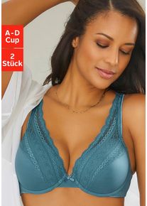 Petite Fleur Damen Push-up-BH, Gr. 70, blau, Jersey, Spitze, Obermaterial: 67% Baumwolle, 14% Polyamid, 11% Polyester, 8% Elasthan, feminin, BHs, in