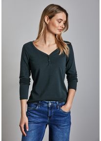 Street One Damen Langarmshirt, grün, casual, Gr. 46, unifarben, Web, Stoff, 48% Baumwolle, 48% Modal, 4% Elasthan, Shirts, mit V-Ausschnitt