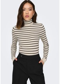 Only Damen Rollkragenpullover "ONLKAROL L/S ROLLNECK PULLOVER KNT NOOS", schwarz-weiß, modisch, Gr. M, gestreift, Strick, Rippstrick, Obermaterial: