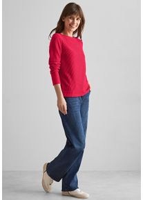 Cecil Damen Langarmshirt, rot, casual, Gr. M, unifarben, Stoff, 70% Polyester, 27% Viskose, 3% Elasthan, Shirts, mit U-Boot-Ausschnitt