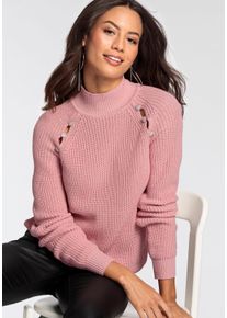 Melrose Damen Stehkragenpullover, rosa, feminin, Gr. 38, unifarben, Grobstrick, Obermaterial: 50% Baumwolle, 50% Polyacryl, Pullover, mit Cut-Outs