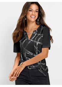 Inspirationen Damen Kurzarmshirt "Shirt", schwarz, Gr. 38, gemustert, unifarben, 95% Polyester, 5% Elasthan, Shirts