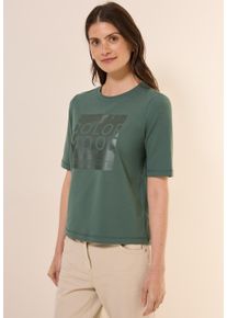 Cecil Damen T-Shirtschwarz balmy khaki, casual, Gr. XS, bedruckt, Stoff, 63% Modal, 35% Baumwolle, 2% Elasthan, Shirts, mit Rundhalsausschnitt
