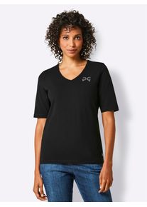 Damen V-Shirt "Pima-Baumwoll-Shirt", schwarz, Gr. 40, CREATION L PREMIUM, unifarben, 95% Baumwolle, 5% Elasthan, Shirts