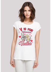 F4NT4STIC Damen T-Shirt "Anti Valentinstag V is for Vodka", weiß, casual, Gr. XS, Obermaterial: 100% Baumwolle, Shirts, Premium Qualität