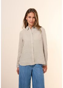 Cecil Damen Langarmblusepumice beige, casual, Gr. XXL, unifarben, Web, 100% Leinen, Blusen, mit Brusttasche