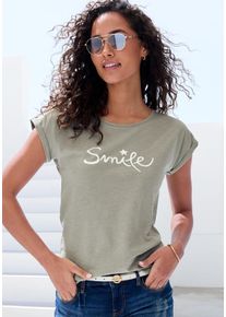 Beach Time BEACHTIME Damen T-Shirt "mit Frontdruck "Smile"", grün, modisch, Gr. 36, bedruckt, Obermaterial: 100% Baumwolle, Shirts, aus weicher Baumwoll-Qualität
