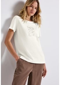 Street One Damen Shirttop, weiß, casual, Gr. 46, bedruckt, Obermaterial: 50% Baumwolle, 50% Modal, Tops, mit Wording Print