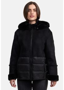 Manisa Damen Kurzjacke, schwarz, casual, Gr. 38, unifarben, Web, Obermaterial: 100% Polyester. Futter: 100% Polyamid, Jacken, mit Teddyfell-Kapuze
