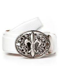 Anthoni Crown Damen Ledergürtel, weiß, Gr. 85, unifarben, Leder, Gürtel, in weiß mit Lilien Schließe